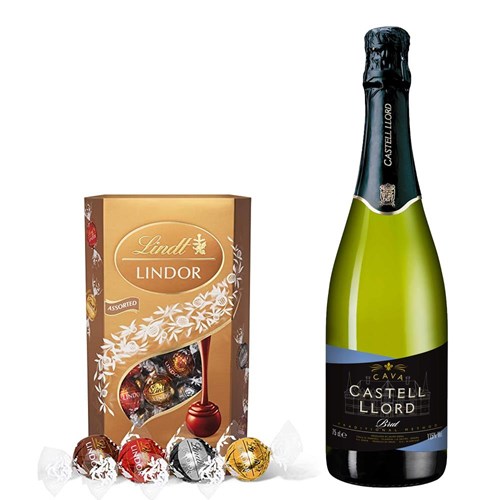 Castell Llord Brut Cava 75cl With Lindt Lindor Assorted Truffles 200g